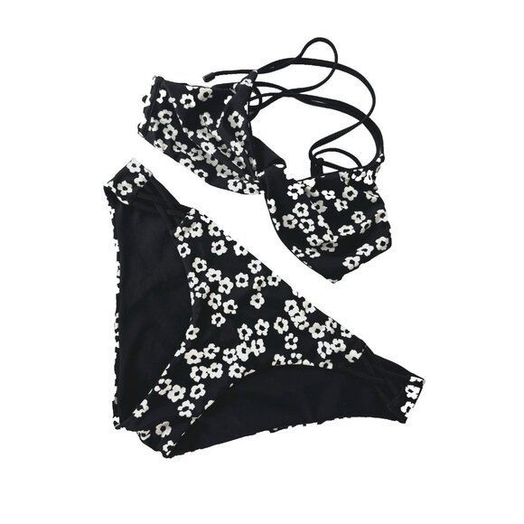 Black & White Other - Women's Black White Floral Bikini Set Small Coastal Cowgirl Swimwear Vacay Beach